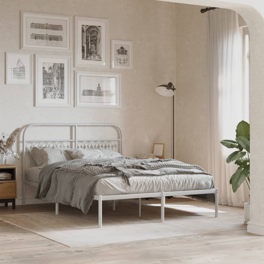 Cadre de lit métal sans matelas et tête de lit blanc 140x200 cm - XIOS