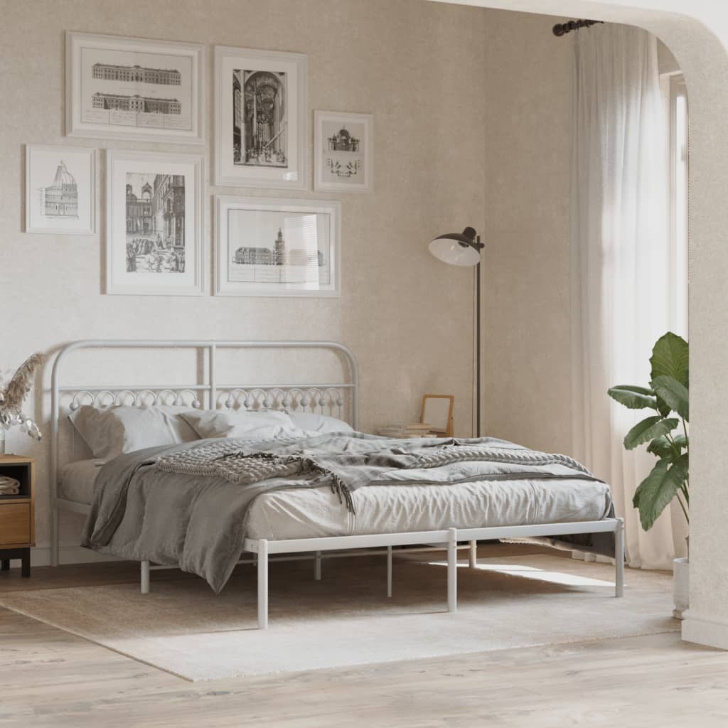 Cadre de lit métal sans matelas et tête de lit blanc 150x200 cm - XIOS