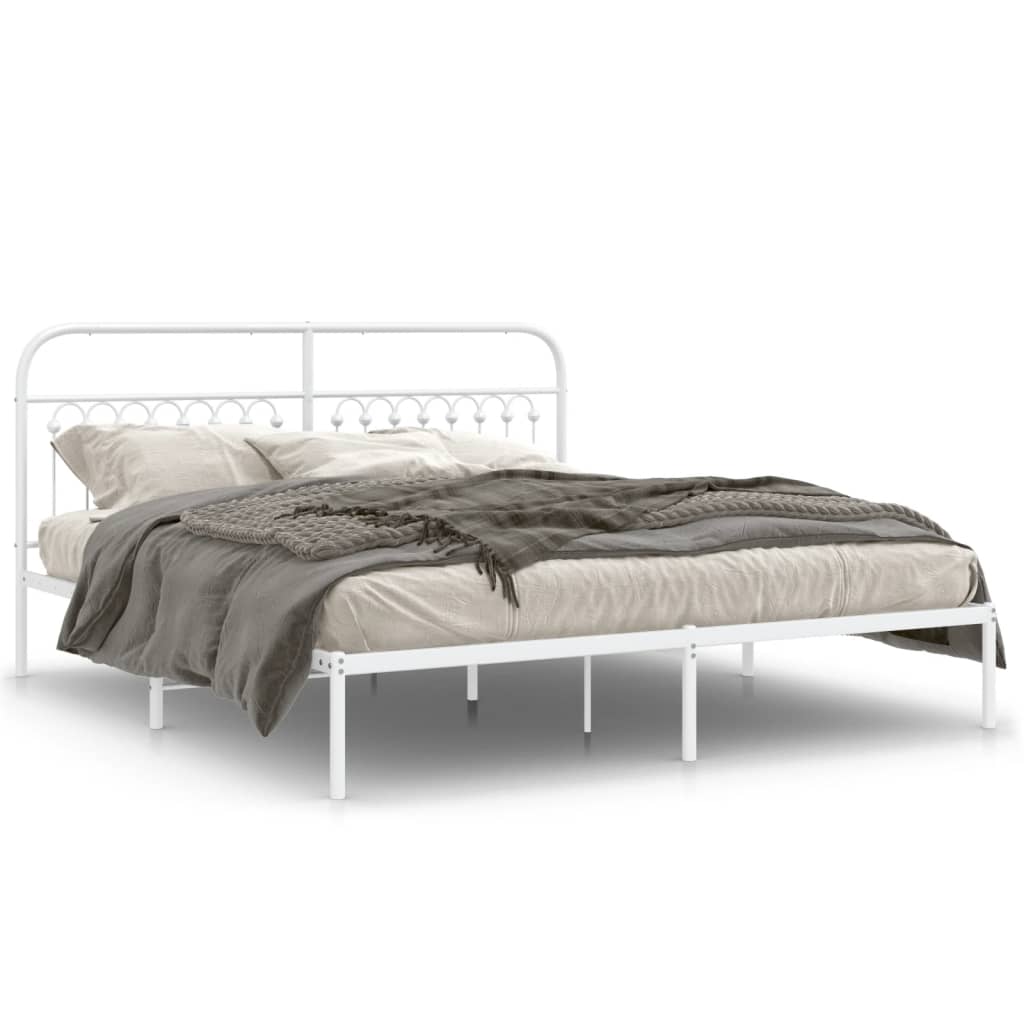 Cadre de lit métal sans matelas et tête de lit blanc 183x203 cm - XIOS