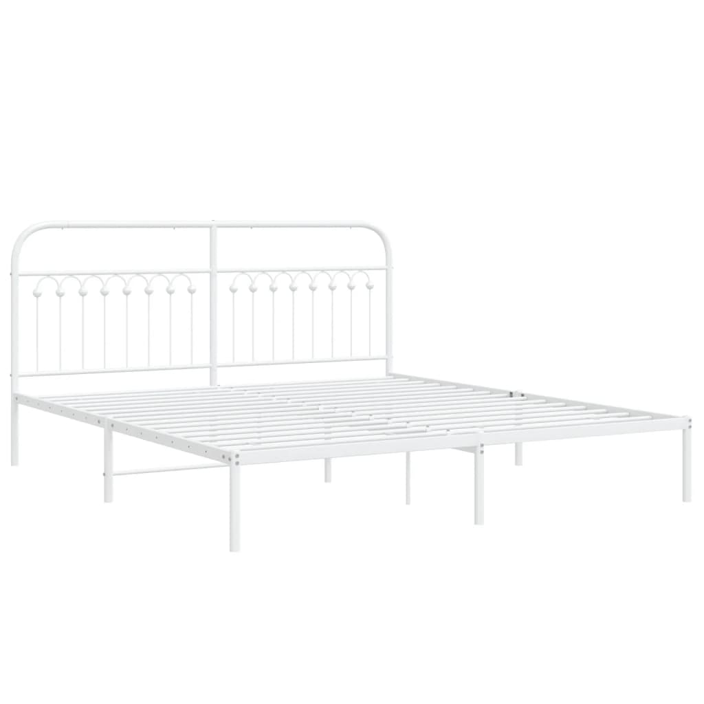 Cadre de lit métal sans matelas et tête de lit blanc 183x203 cm - XIOS