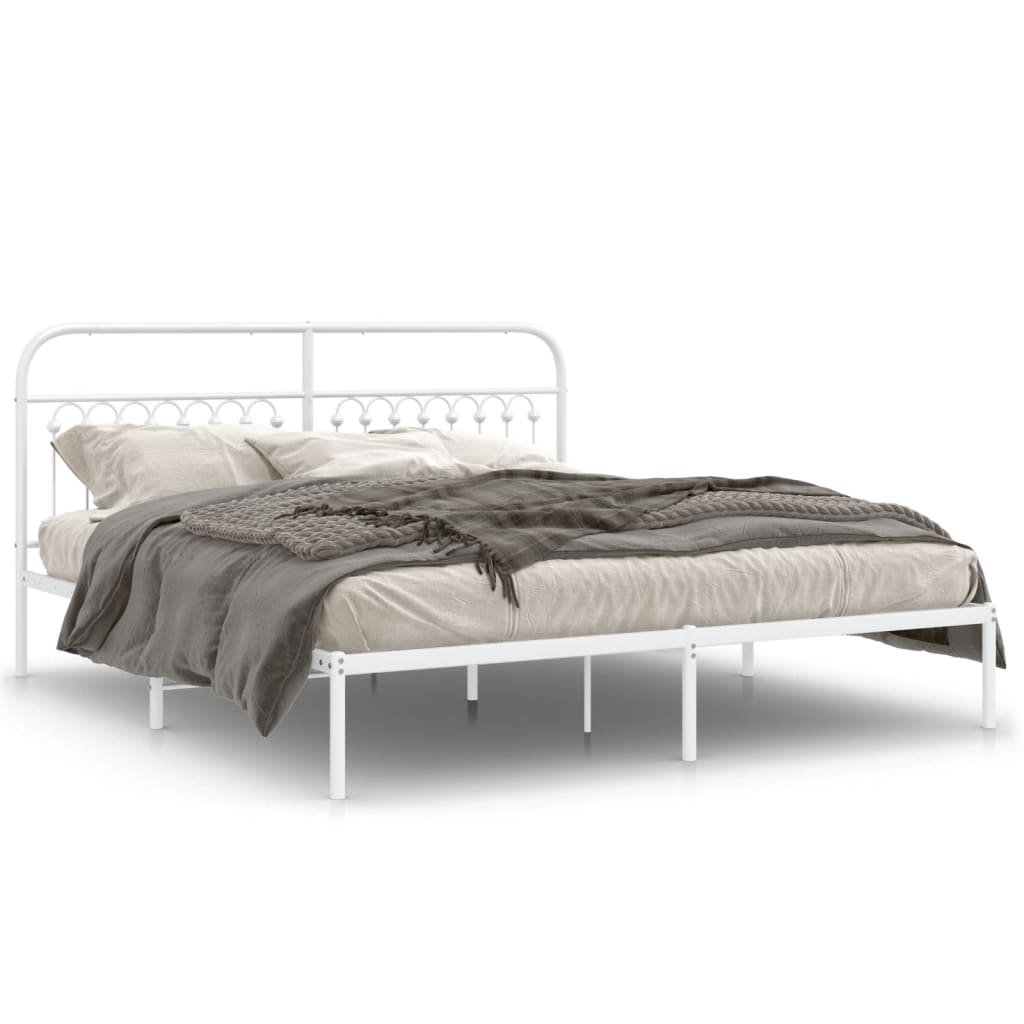 Cadre de lit métal sans matelas et tête de lit blanc 183x213 cm - XIOS