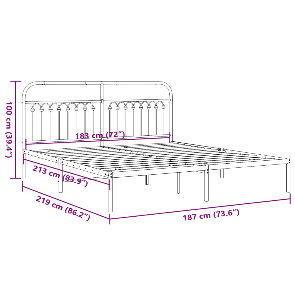 Cadre de lit métal sans matelas et tête de lit blanc 183x213 cm - XIOS