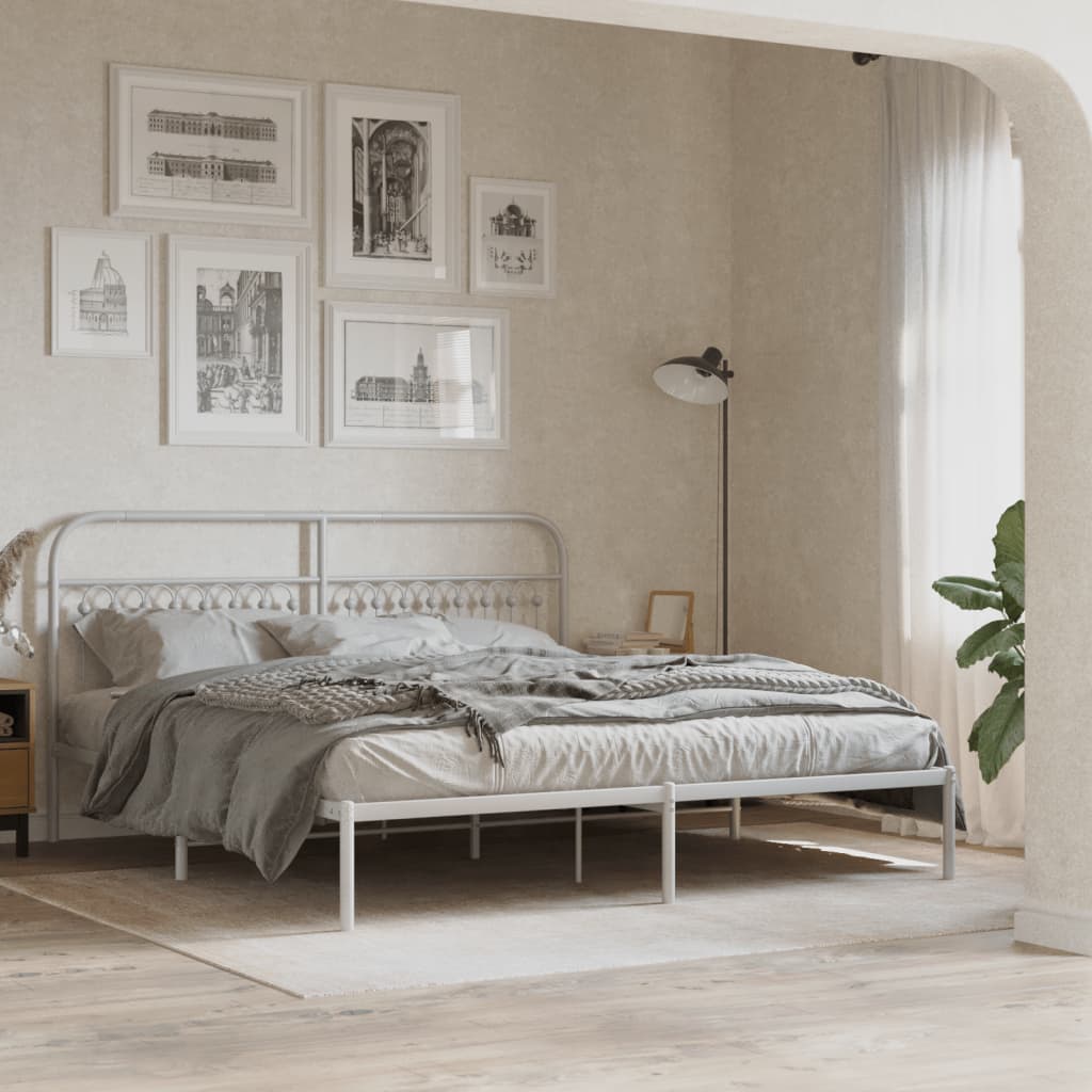 Cadre de lit métal sans matelas et tête de lit blanc 183x213 cm - XIOS