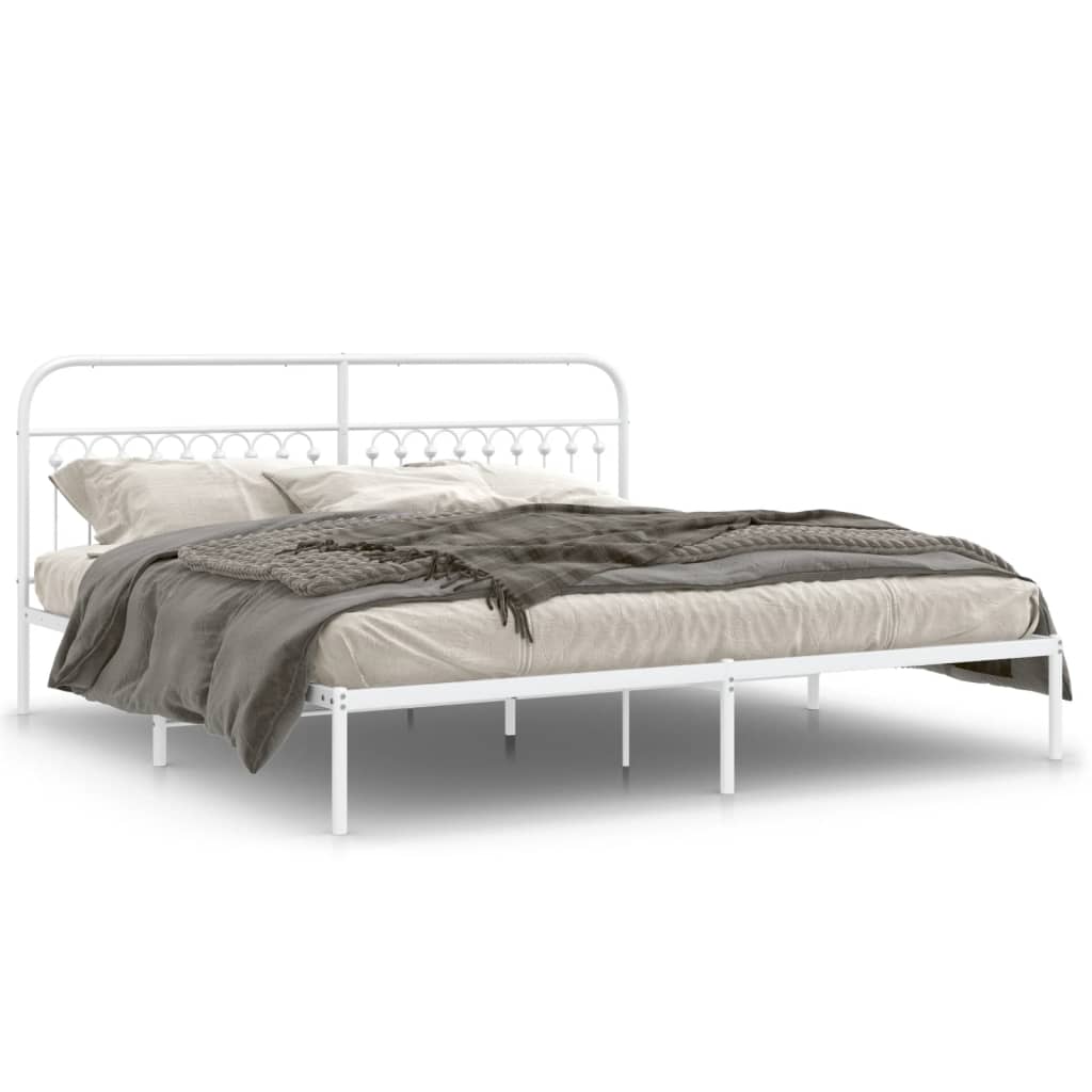 Cadre de lit métal sans matelas et tête de lit blanc 193x203 cm - XIOS