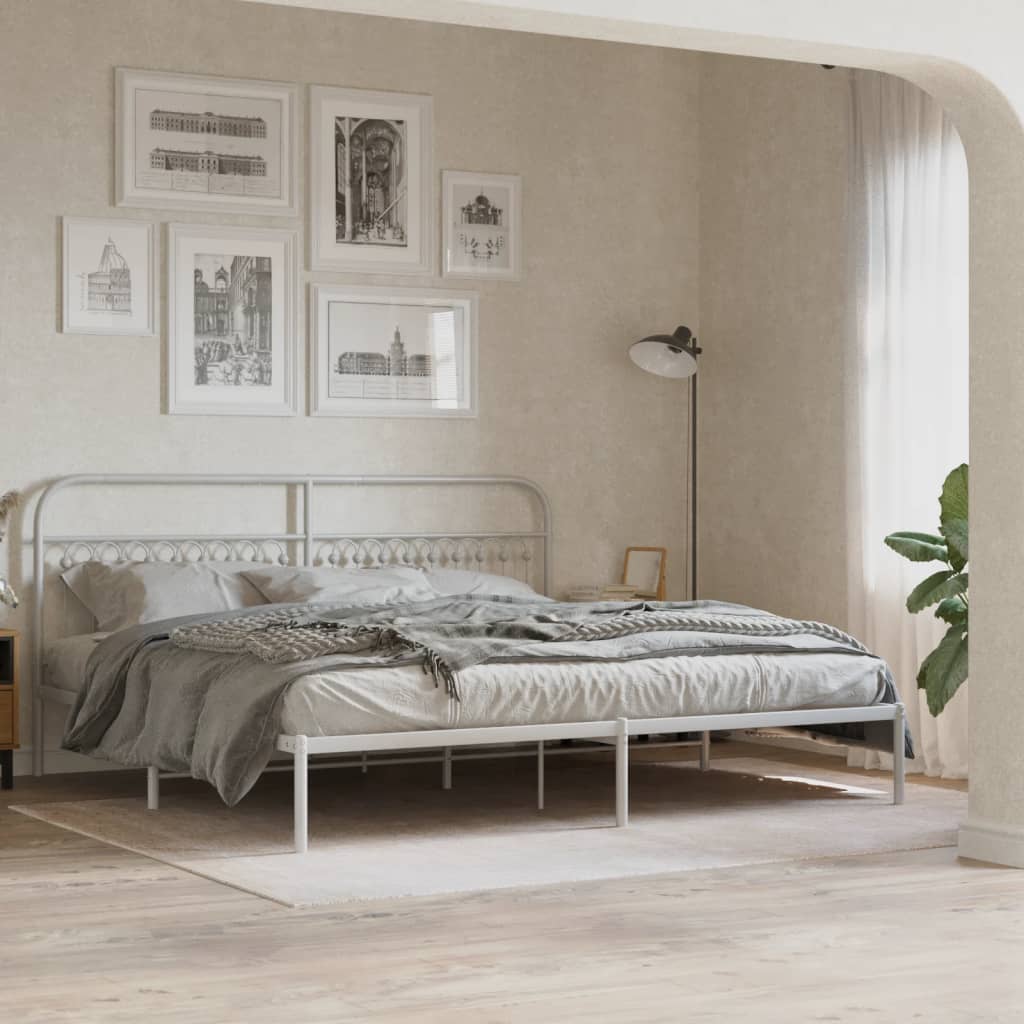 Cadre de lit métal sans matelas et tête de lit blanc 193x203 cm - XIOS