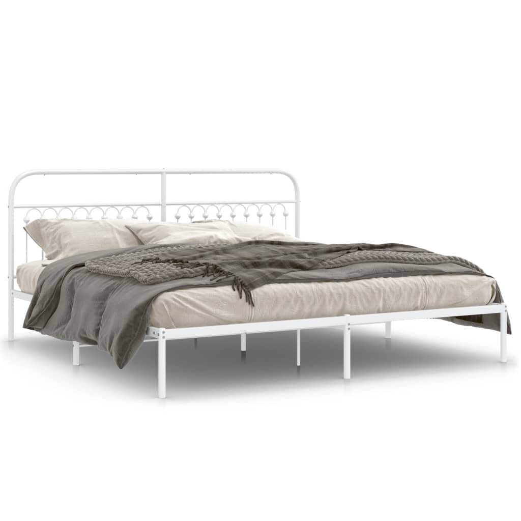Cadre de lit métal sans matelas et tête de lit blanc 200x200 cm - XIOS