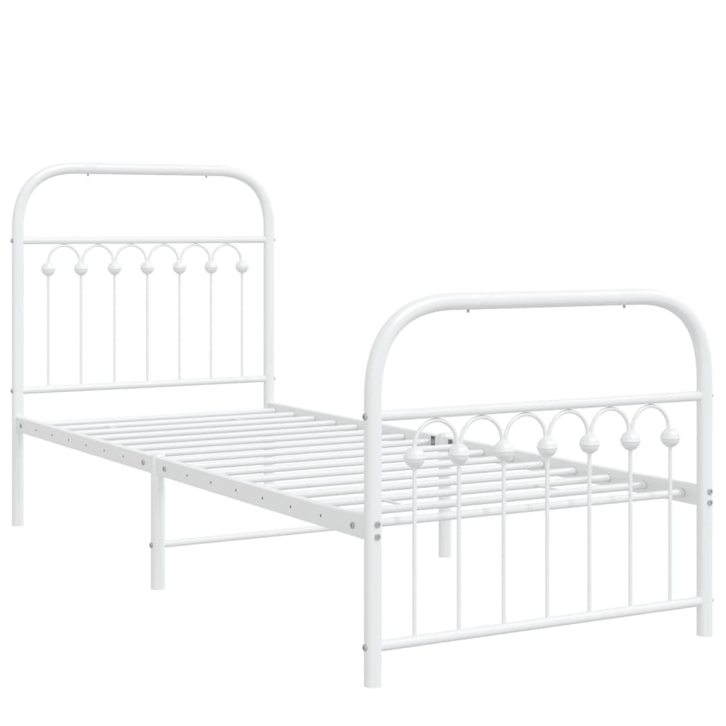 Cadre de lit métal sans matelas avec pied de lit blanc 75x190cm - XIOS