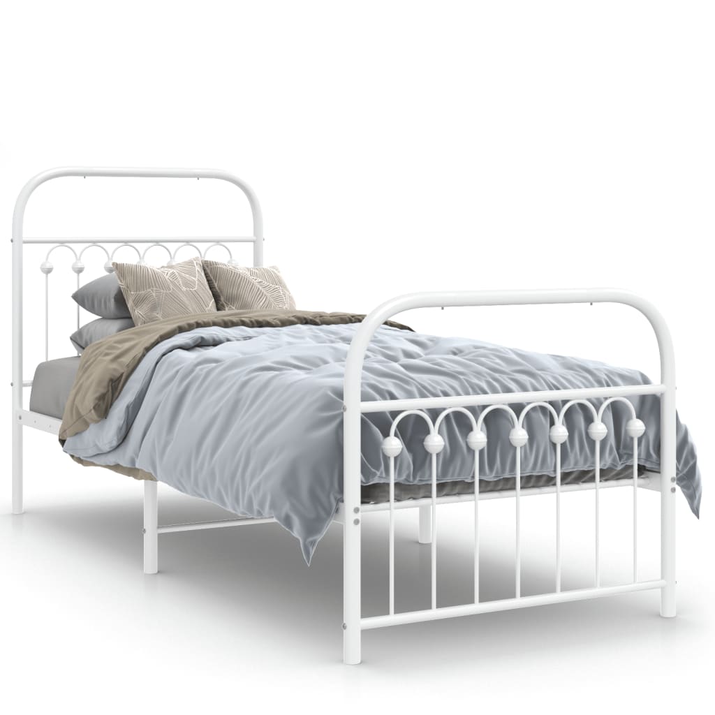 Cadre de lit métal sans matelas avec pied de lit blanc 80x200cm - XIOS