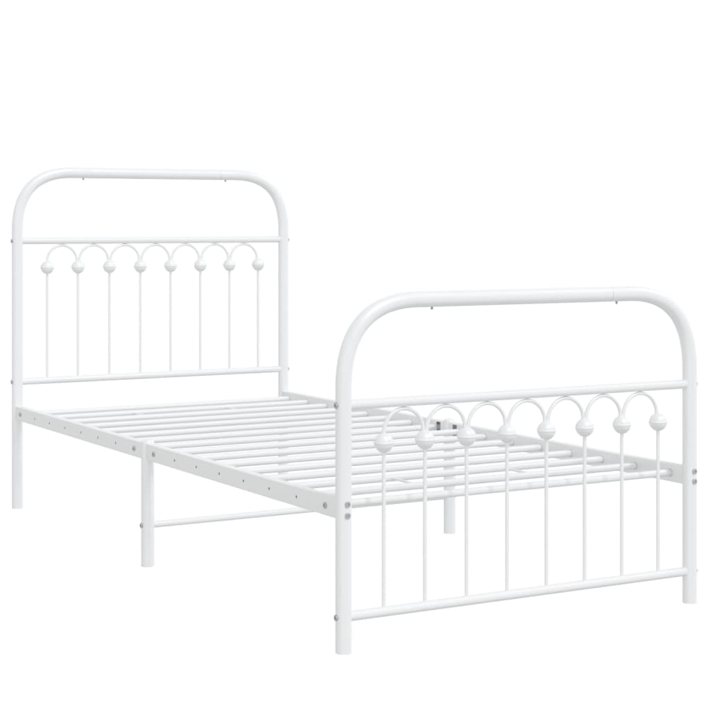 Cadre de lit métal sans matelas avec pied de lit blanc 90x200cm - XIOS