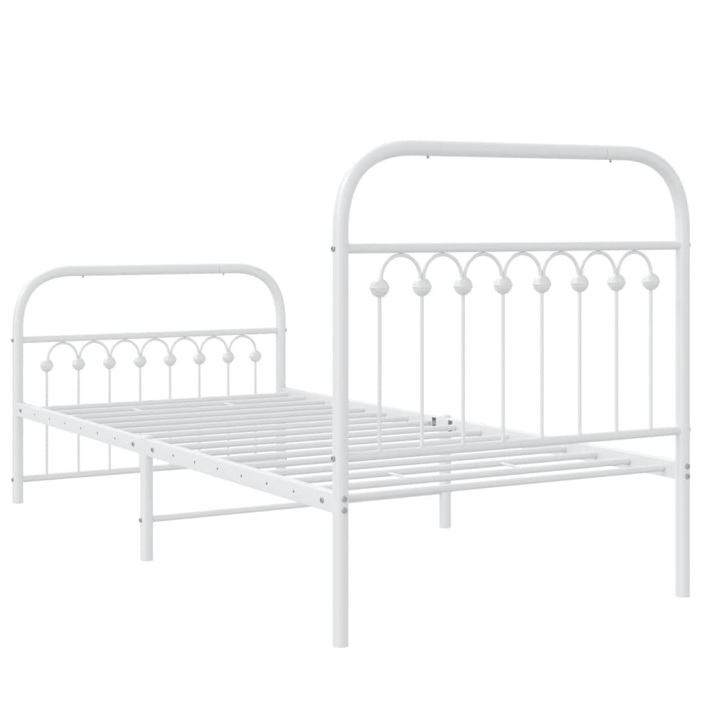 Cadre de lit métal sans matelas avec pied de lit blanc 90x200cm - XIOS