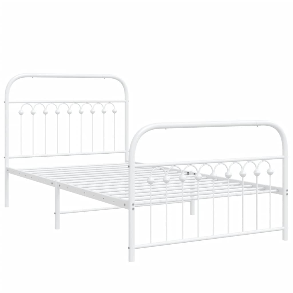 Cadre de lit métal sans matelas et pied de lit blanc 100x190 cm - XIOS