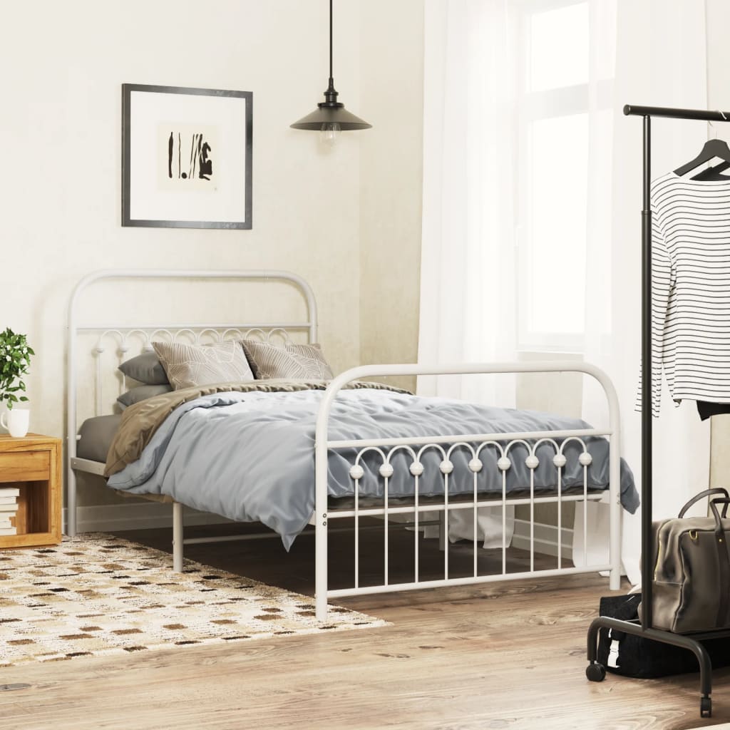 Cadre de lit métal sans matelas et pied de lit blanc 100x190 cm - XIOS