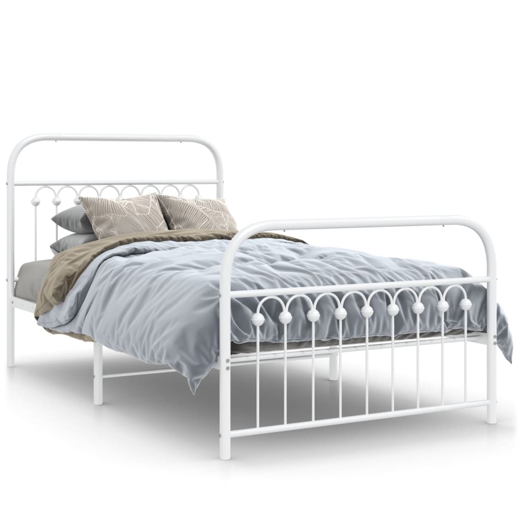 Cadre de lit métal sans matelas et pied de lit blanc 100x200 cm - XIOS