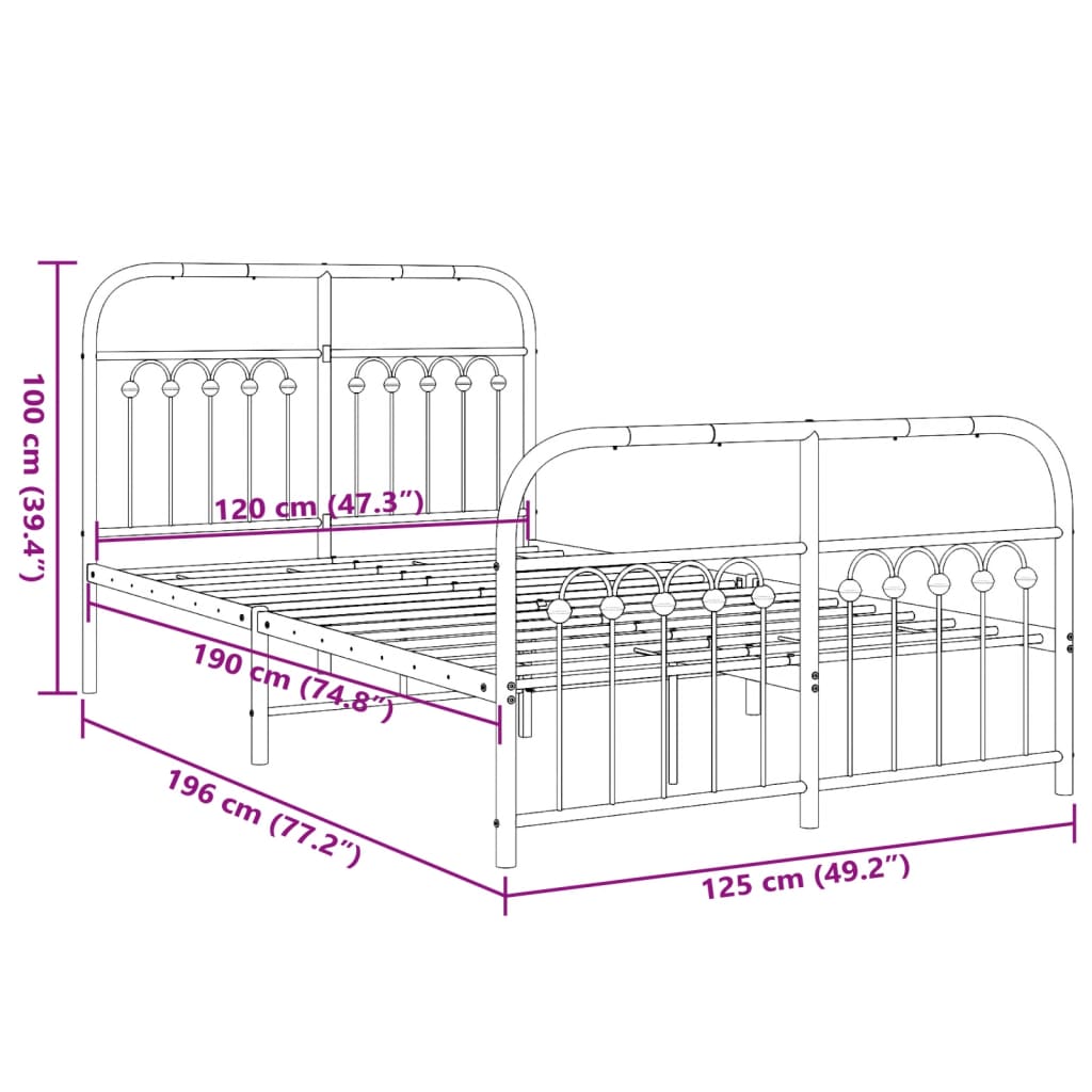 Cadre de lit métal sans matelas et pied de lit blanc 120x190 cm - XIOS