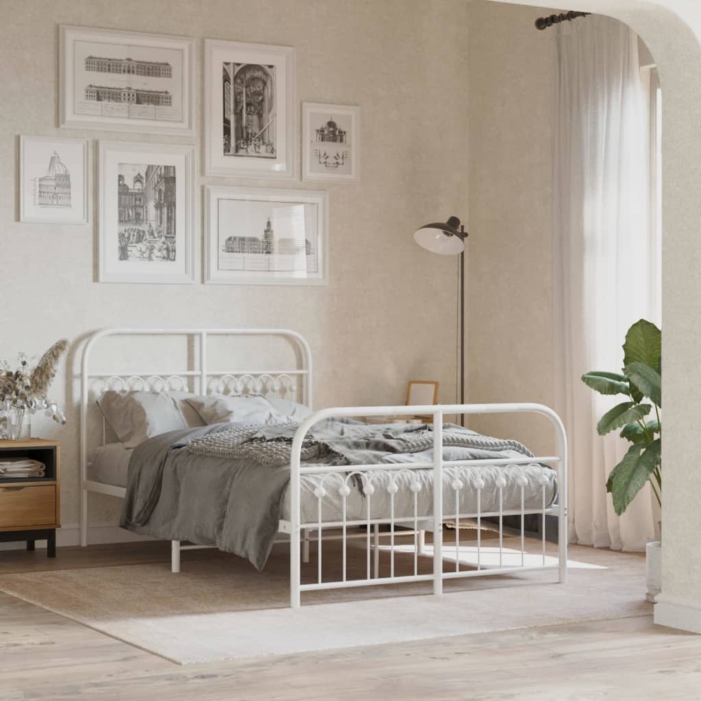 Cadre de lit métal sans matelas et pied de lit blanc 120x190 cm - XIOS