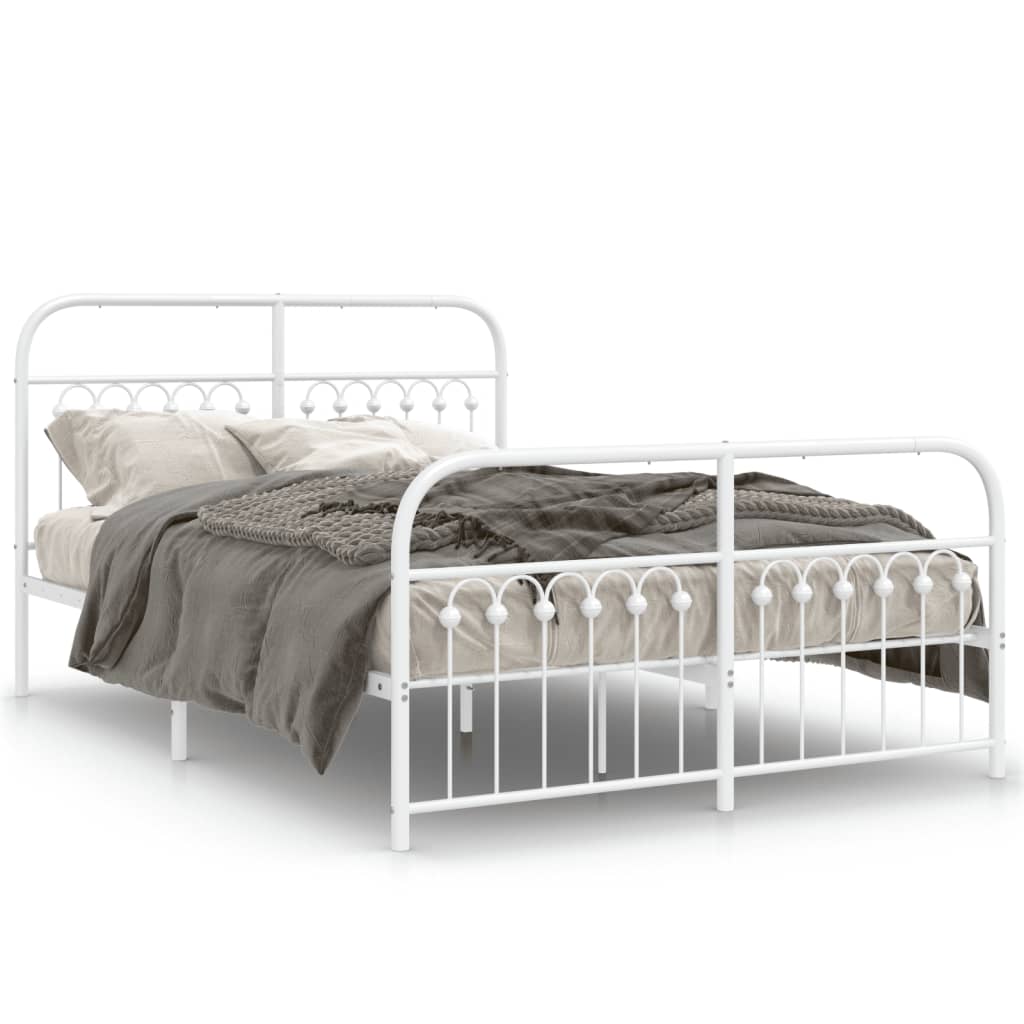 Cadre de lit métal sans matelas et pied de lit blanc 137x190 cm - XIOS
