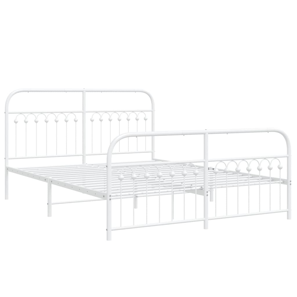 Cadre de lit métal sans matelas et pied de lit blanc 150x200 cm - XIOS