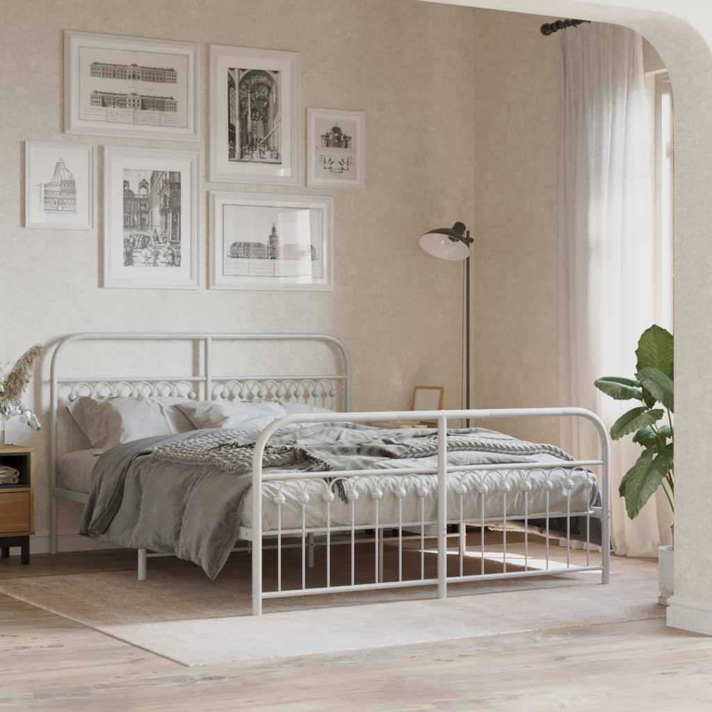 Cadre de lit métal sans matelas et pied de lit blanc 150x200 cm - XIOS