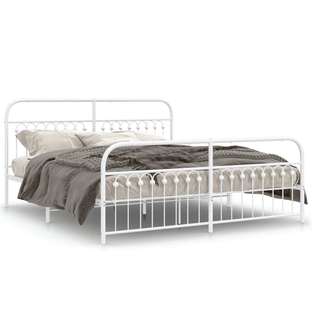 Cadre de lit métal sans matelas et pied de lit blanc 183x203 cm - XIOS