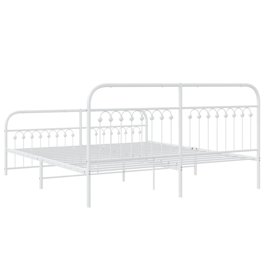 Cadre de lit métal sans matelas et pied de lit blanc 183x203 cm - XIOS