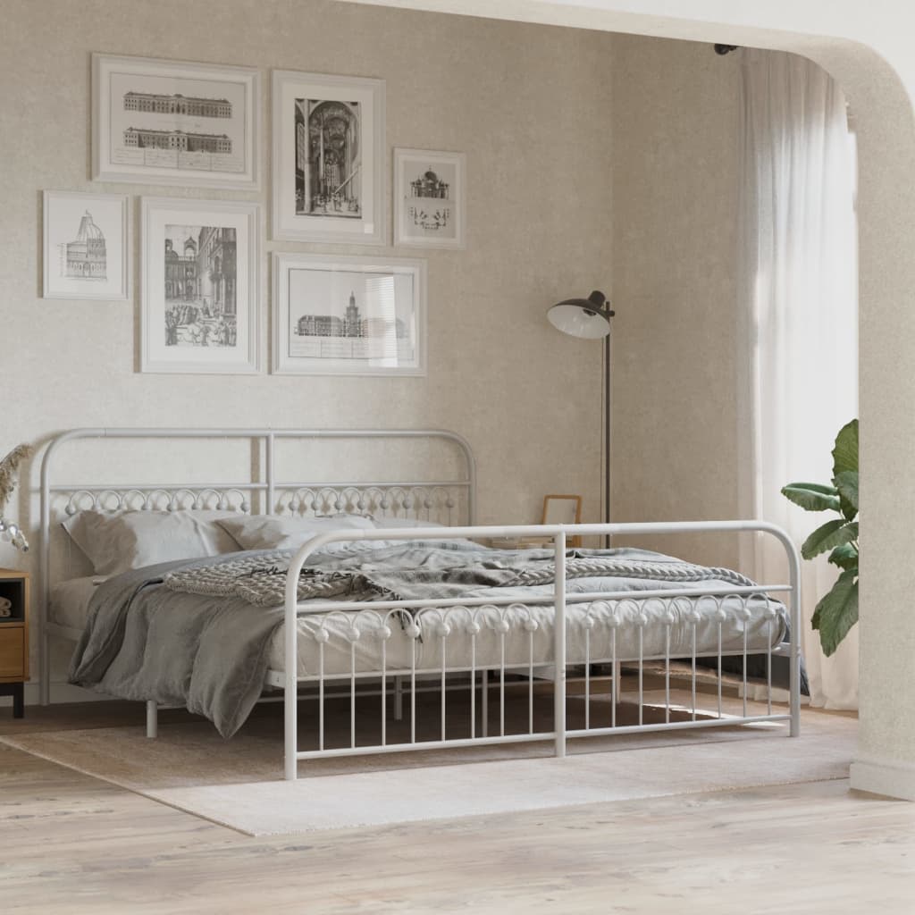 Cadre de lit métal sans matelas et pied de lit blanc 183x203 cm - XIOS