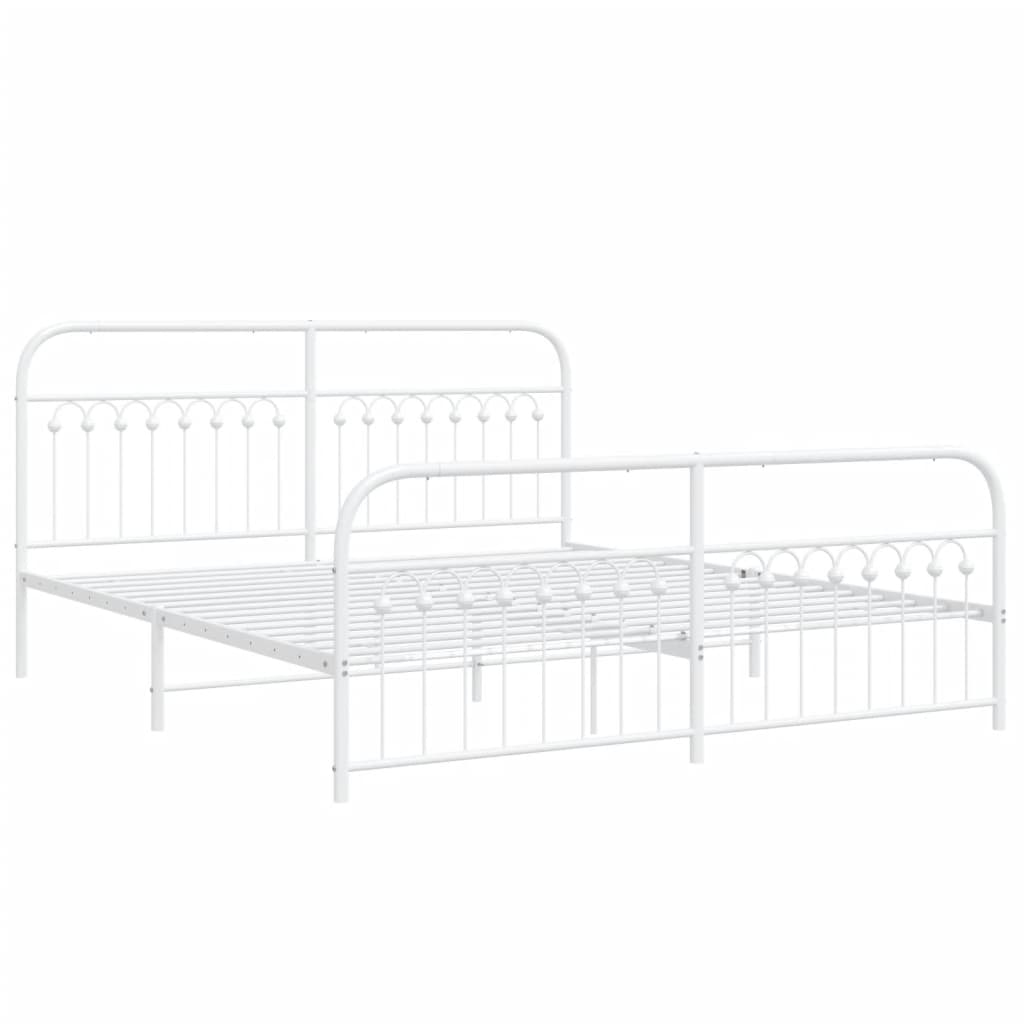 Cadre de lit métal sans matelas et pied de lit blanc 183x213 cm - XIOS