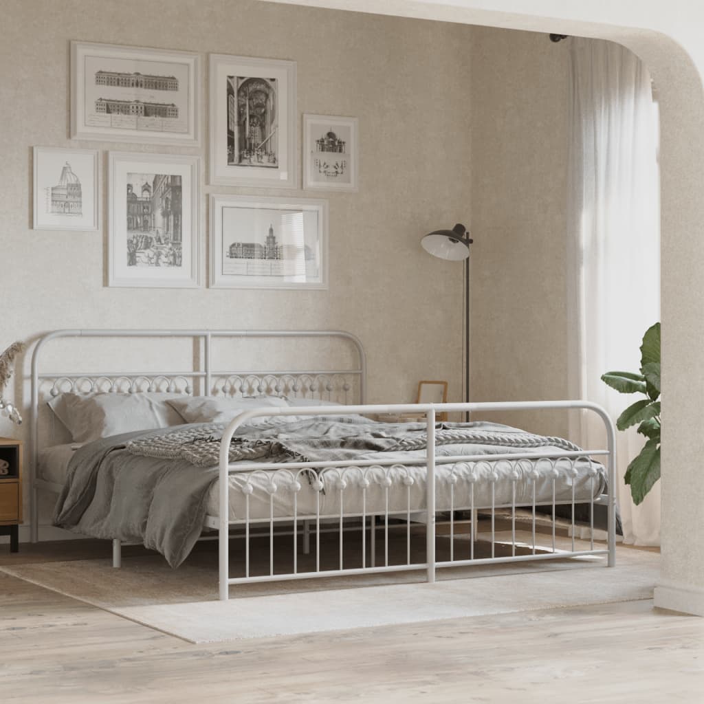 Cadre de lit métal sans matelas et pied de lit blanc 183x213 cm - XIOS