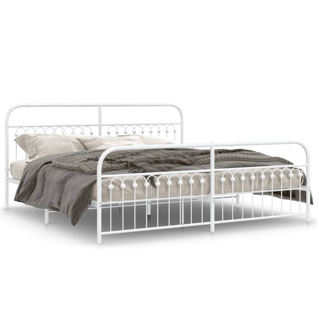 Cadre de lit métal sans matelas et pied de lit blanc 193x203 cm - XIOS