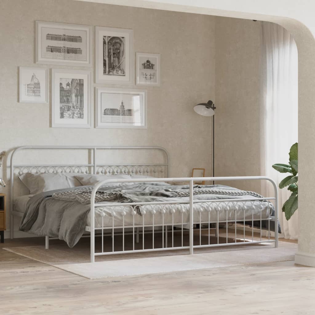 Cadre de lit métal sans matelas et pied de lit blanc 193x203 cm - XIOS