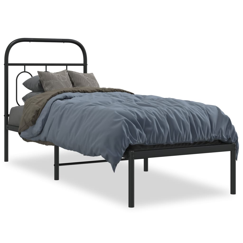 Cadre de lit métal sans matelas avec tête de lit noir 75x190 cm - XIOS