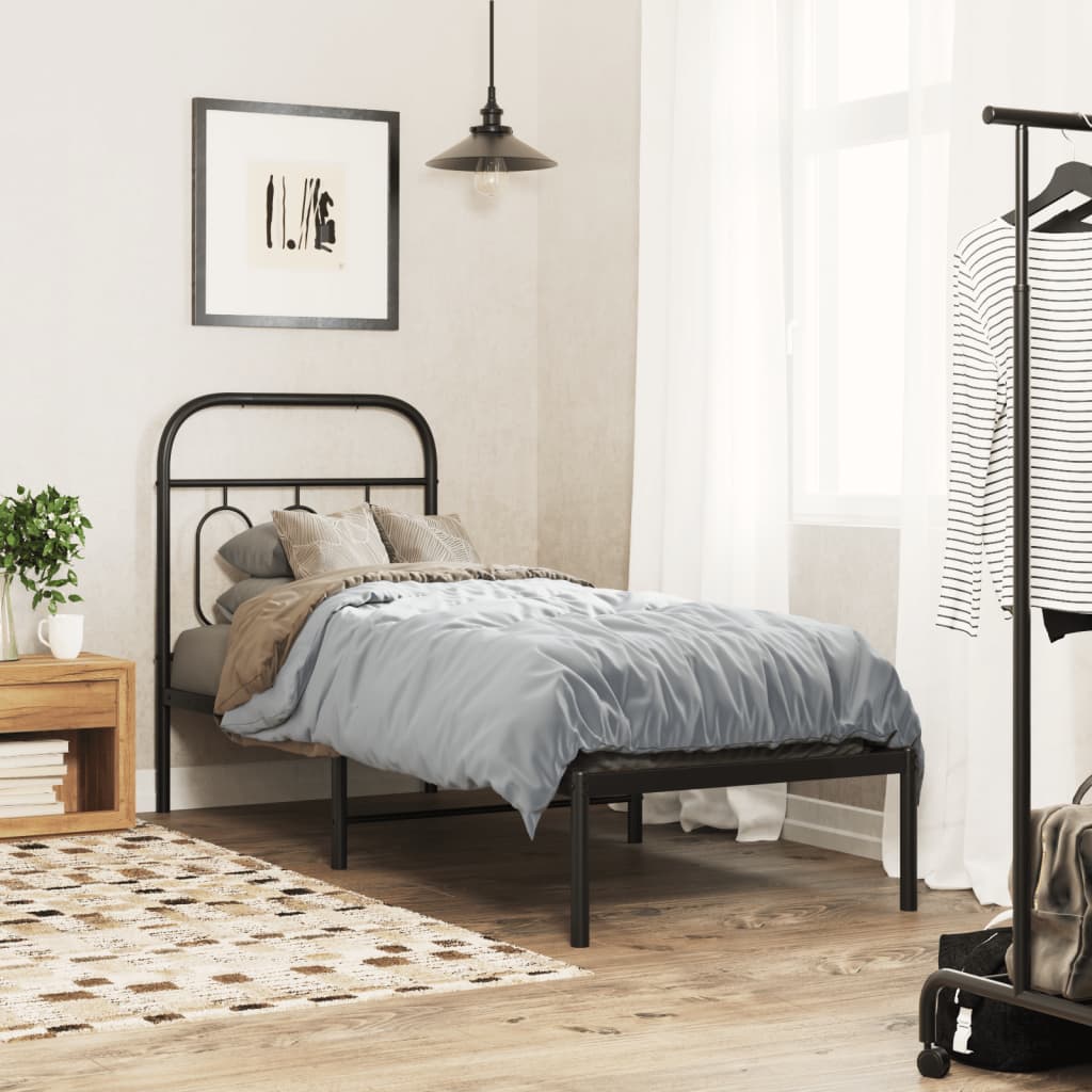 Cadre de lit métal sans matelas avec tête de lit noir 75x190 cm - XIOS