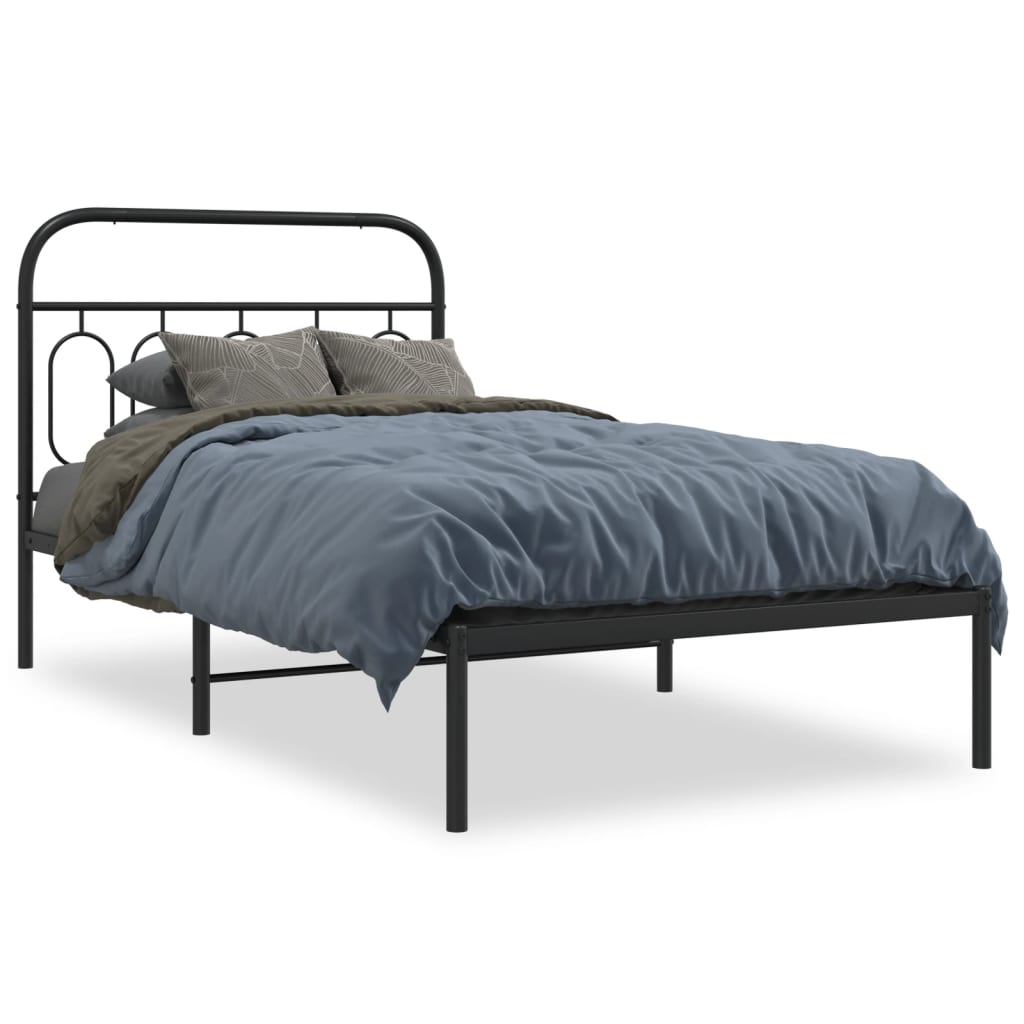 Cadre de lit métal sans matelas avec tête de lit noir 107x203cm - XIOS