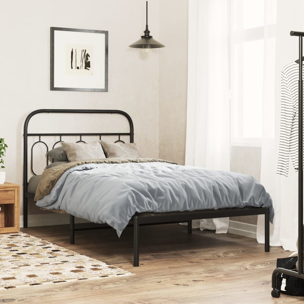 Cadre de lit métal sans matelas avec tête de lit noir 107x203cm - XIOS