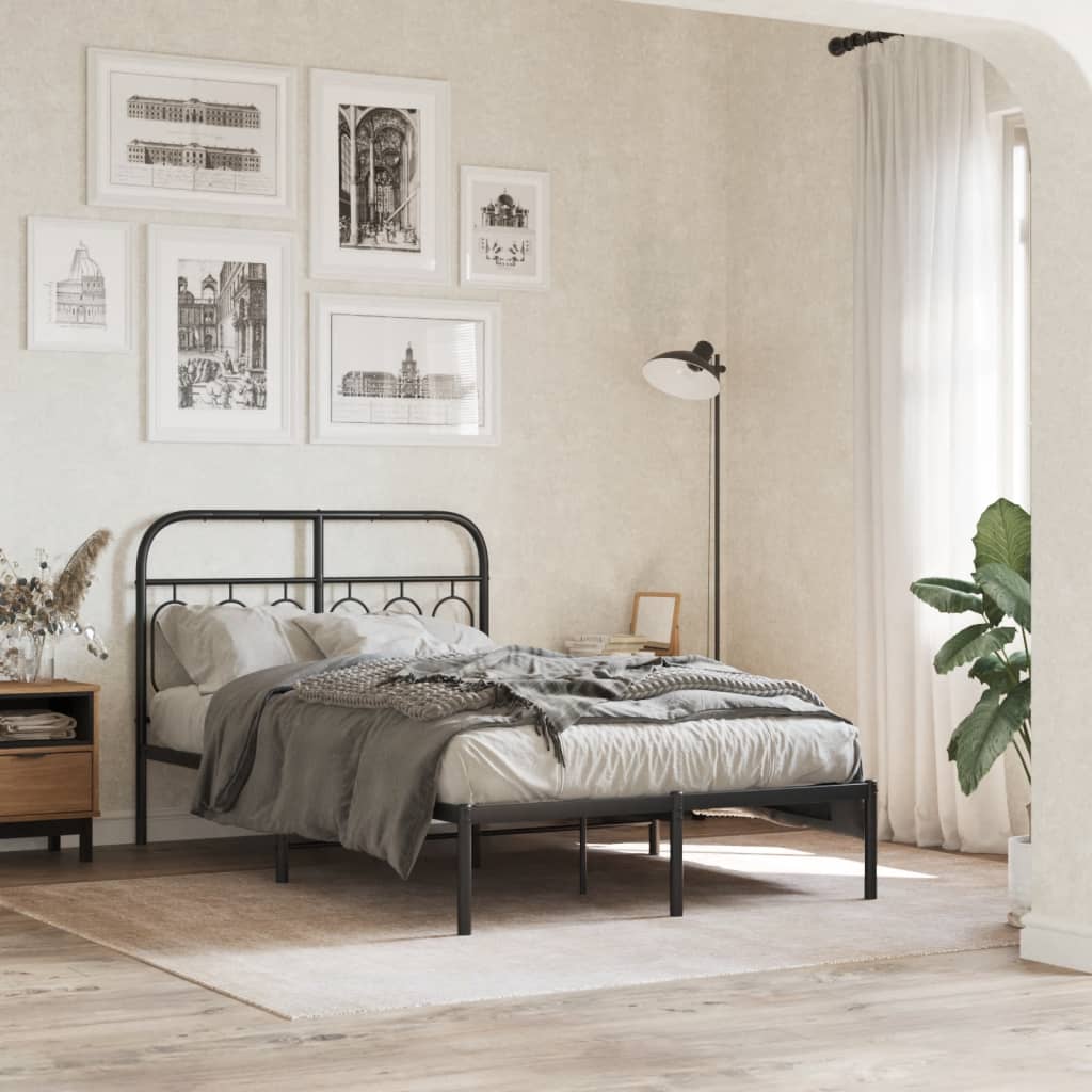 Cadre de lit métal sans matelas avec tête de lit noir 120x190cm - XIOS