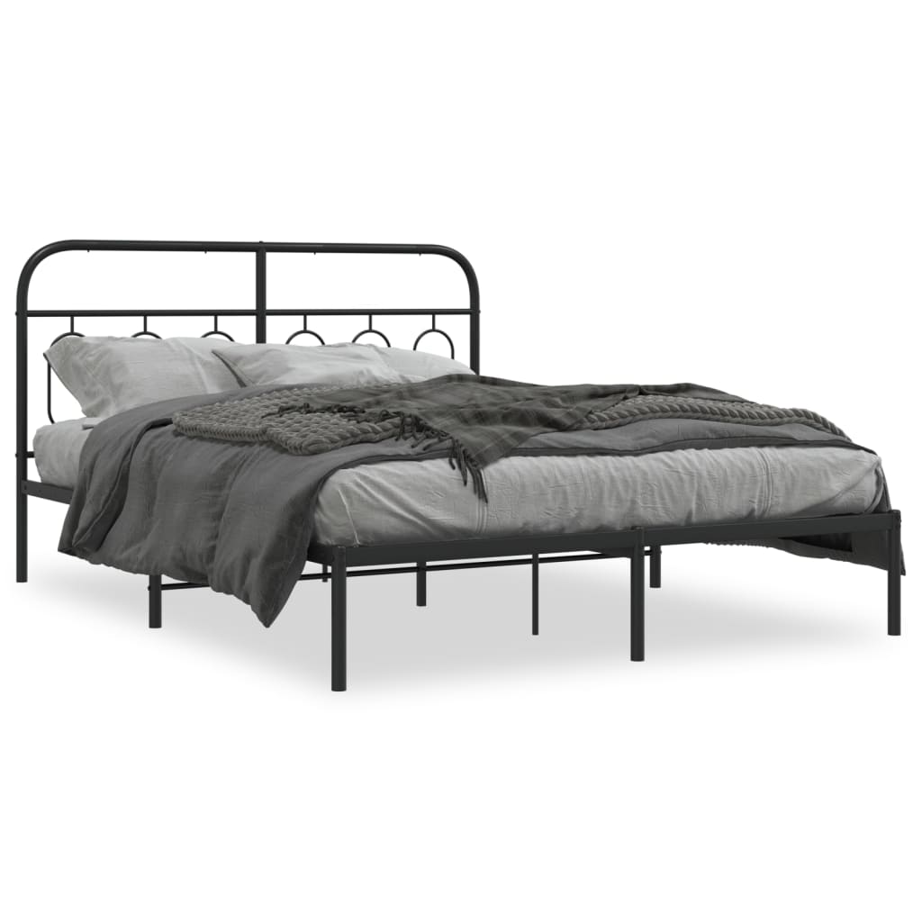 Cadre de lit métal sans matelas avec tête de lit noir 135x190cm - XIOS