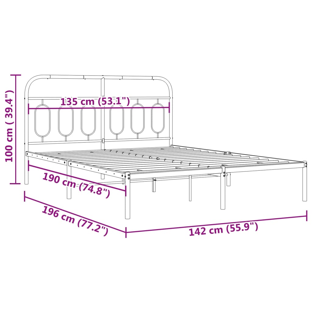 Cadre de lit métal sans matelas avec tête de lit noir 135x190cm - XIOS