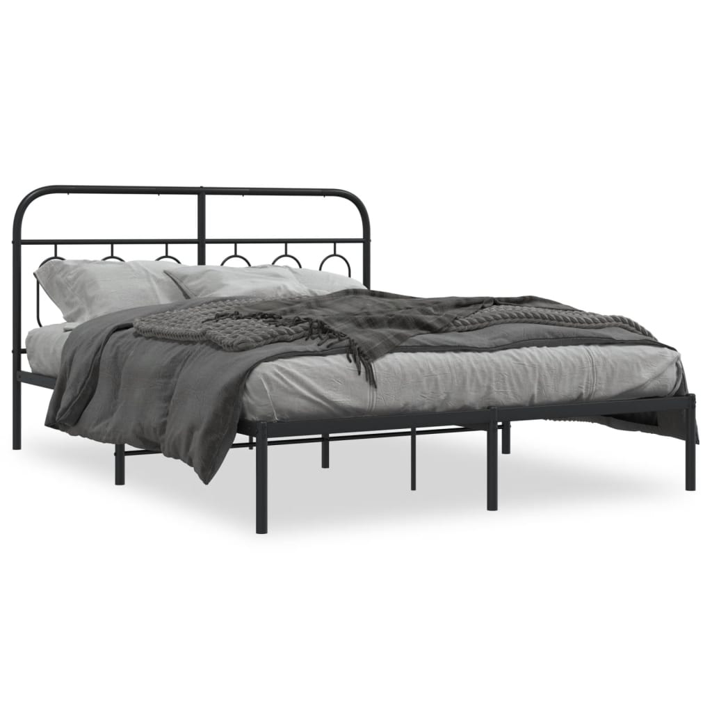 Cadre de lit métal sans matelas avec tête de lit noir 140x190cm - XIOS
