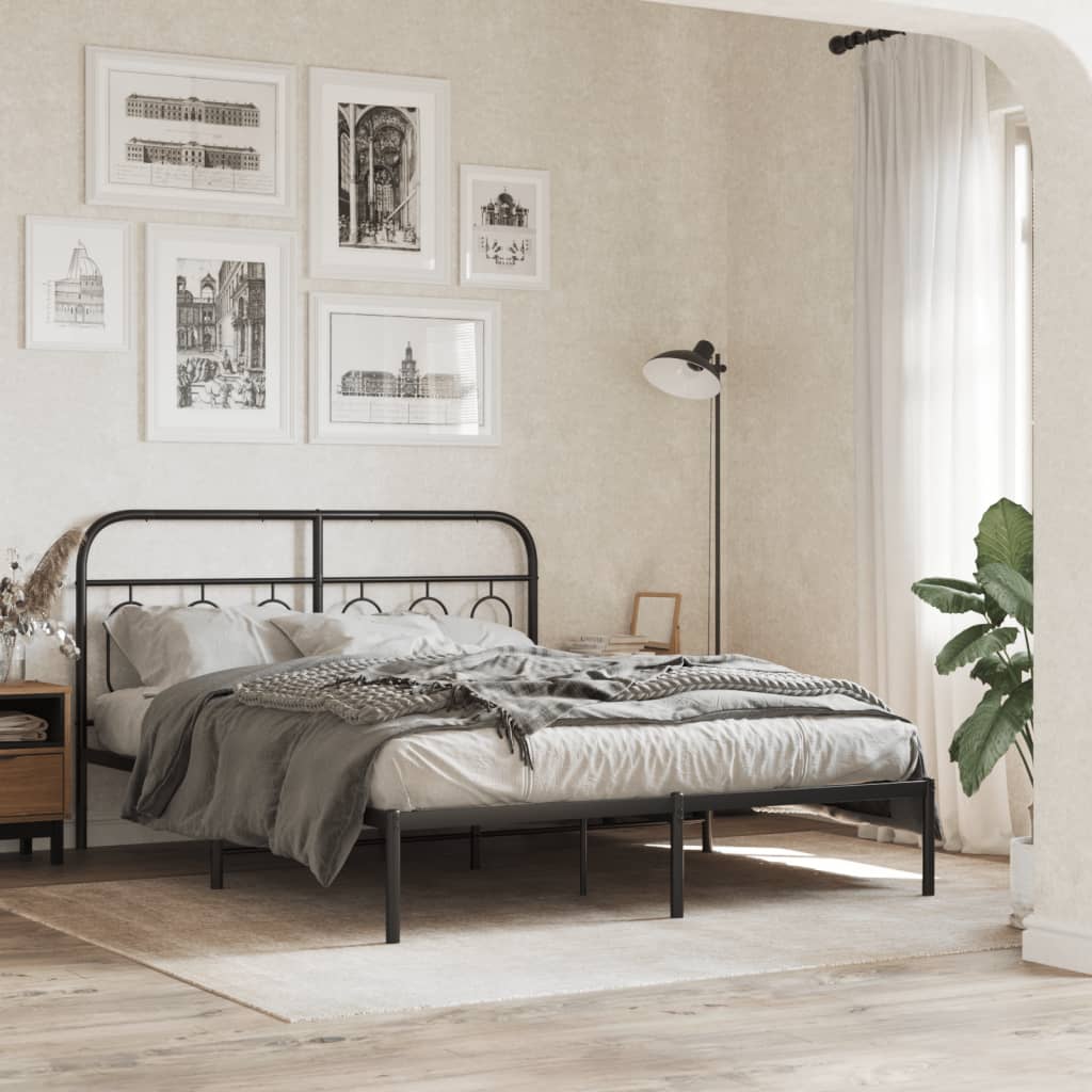 Cadre de lit métal sans matelas avec tête de lit noir 140x190cm - XIOS