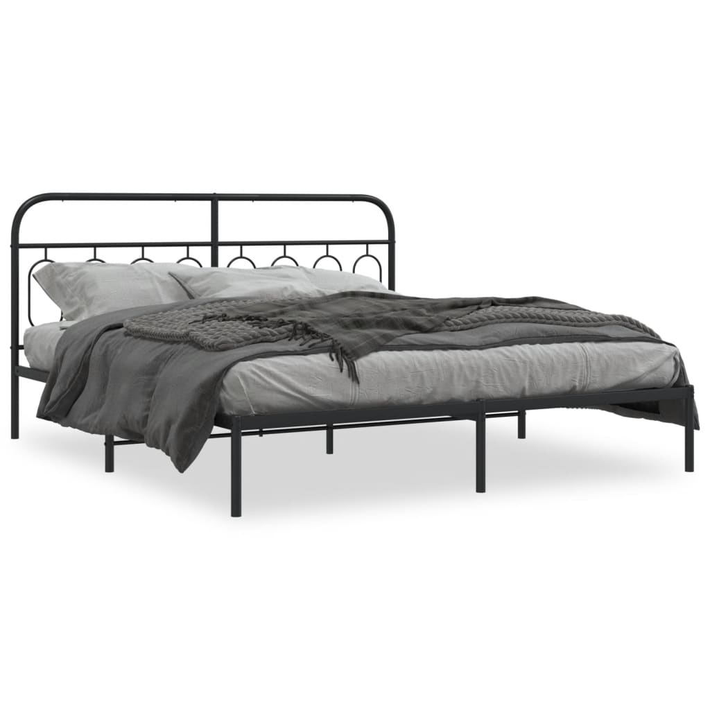 Cadre de lit métal sans matelas avec tête de lit noir 183x213cm - XIOS
