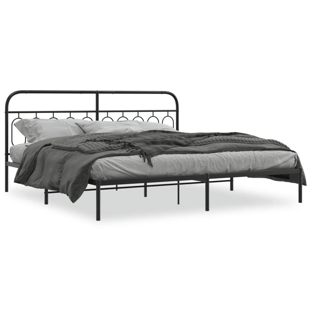 Cadre de lit métal sans matelas avec tête de lit noir 200x200cm - XIOS
