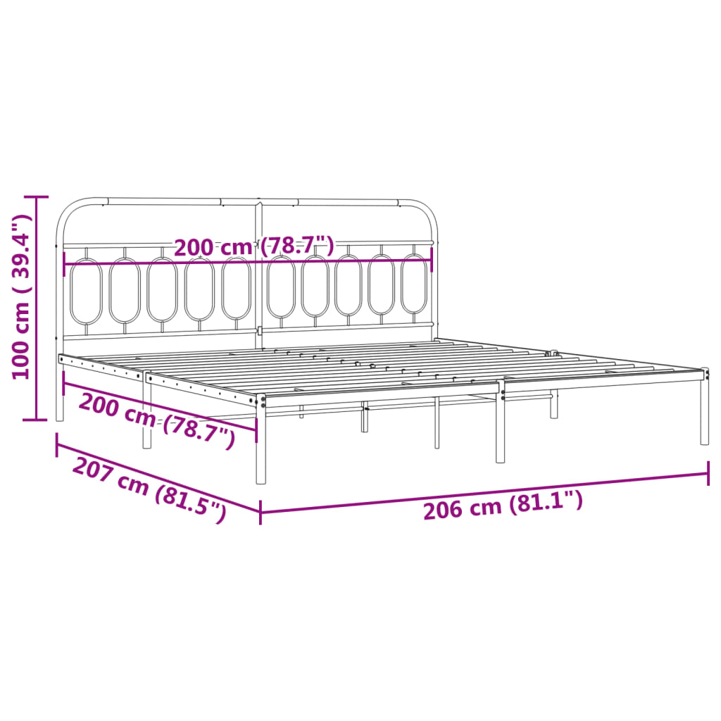Cadre de lit métal sans matelas avec tête de lit noir 200x200cm - XIOS