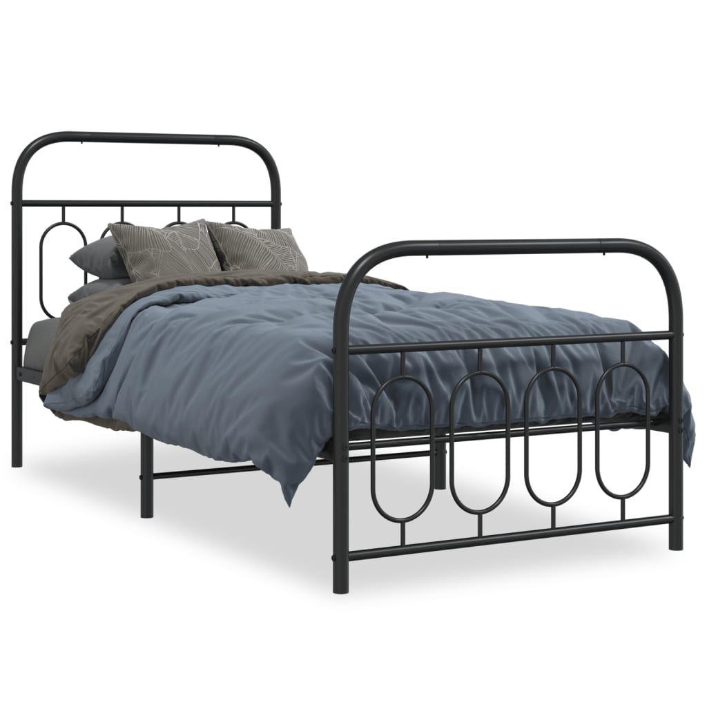 Cadre de lit métal sans matelas avec pied de lit noir 80x200 cm - XIOS