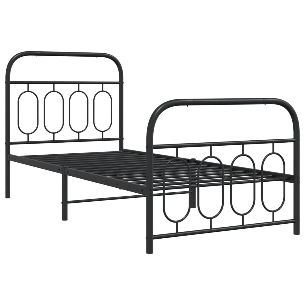 Cadre de lit métal sans matelas avec pied de lit noir 90x200 cm - XIOS