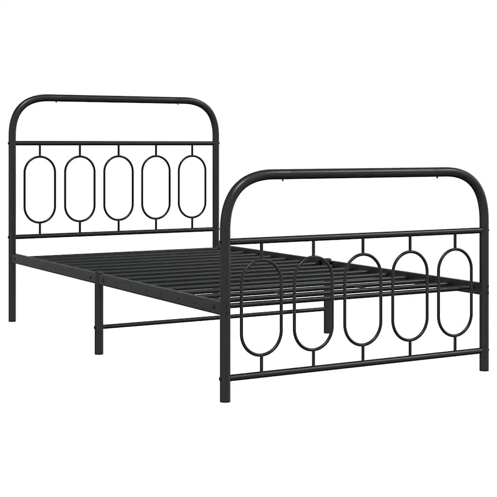 Cadre de lit métal sans matelas avec pied de lit noir 100x190cm - XIOS