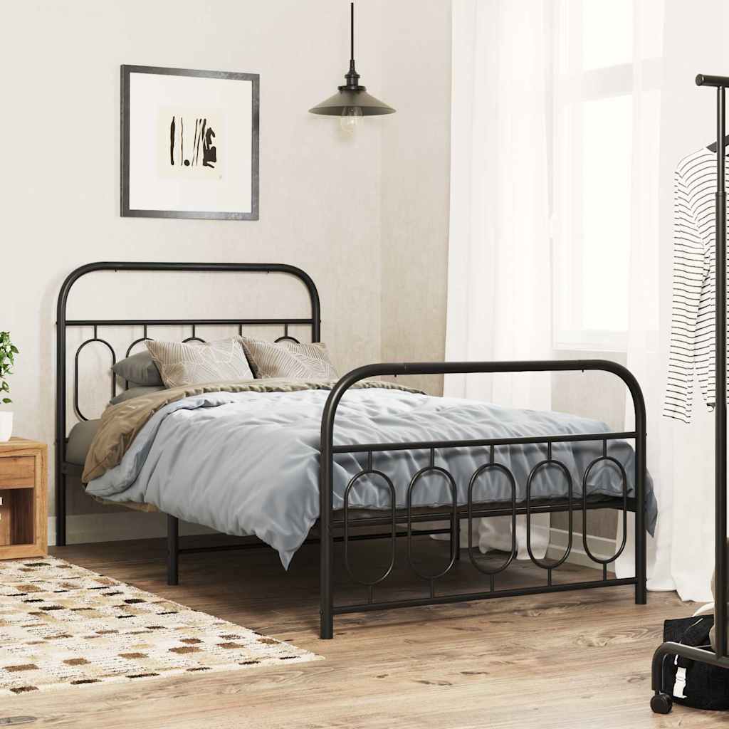 Cadre de lit métal sans matelas avec pied de lit noir 100x190cm - XIOS
