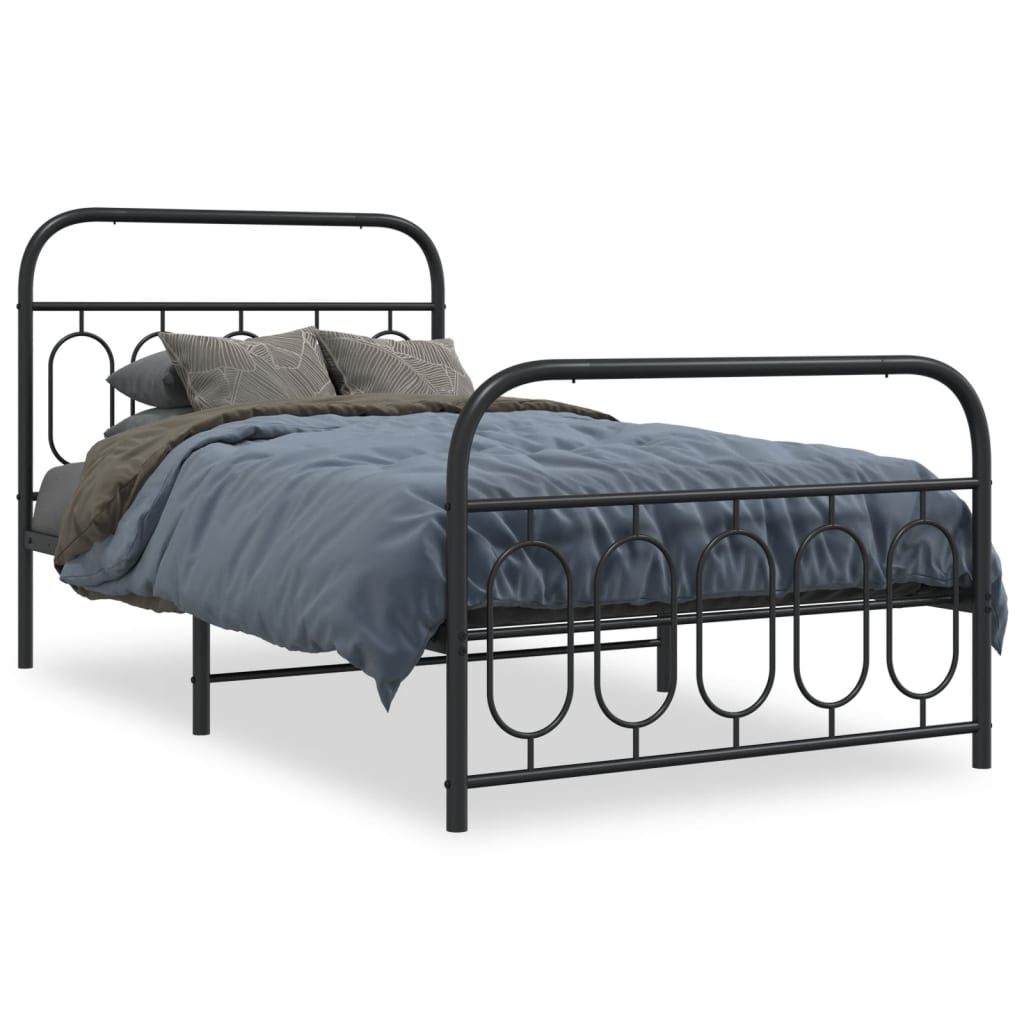Cadre de lit métal sans matelas avec pied de lit noir 107x203cm - XIOS