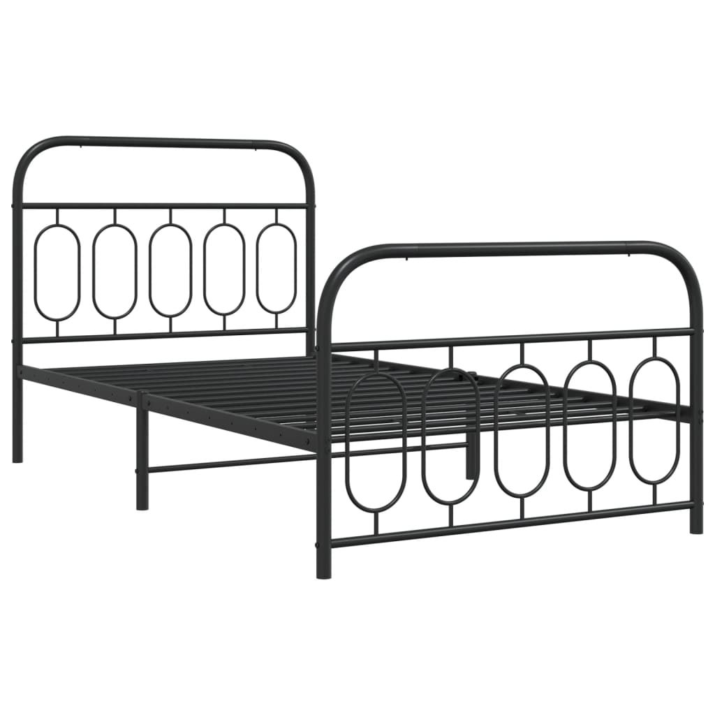 Cadre de lit métal sans matelas avec pied de lit noir 107x203cm - XIOS