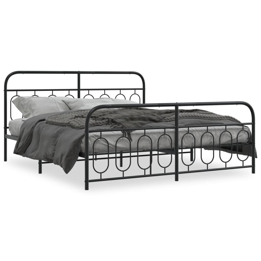 Cadre de lit métal sans matelas avec pied de lit noir 183x213cm - XIOS