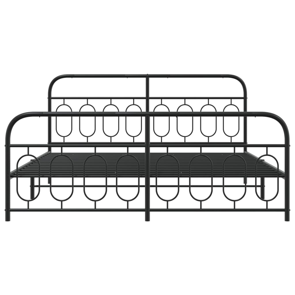 Cadre de lit métal sans matelas avec pied de lit noir 183x213cm - XIOS