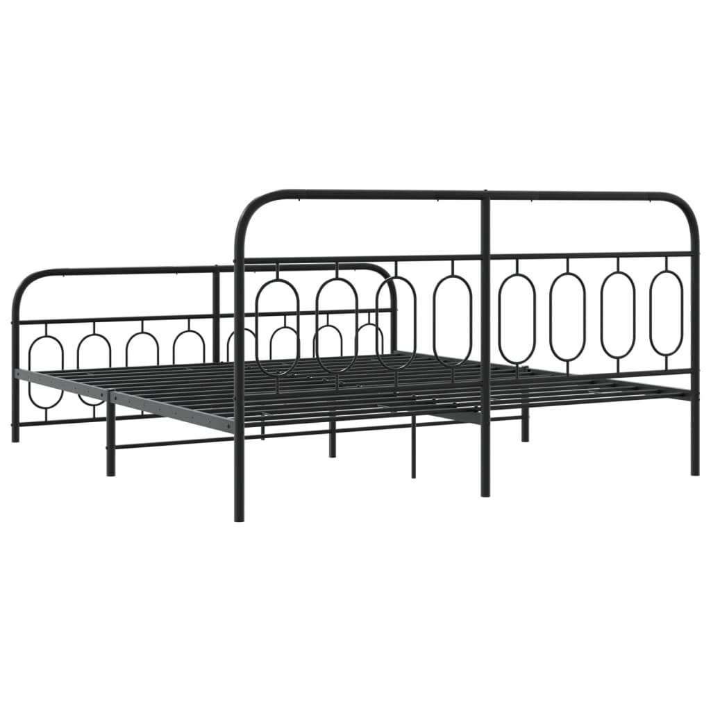 Cadre de lit métal sans matelas avec pied de lit noir 183x213cm - XIOS